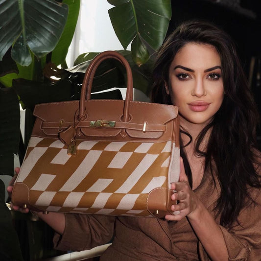 Vintage Hermes Birkin 35 Gold Courchevel with Painted Ulysses Toile Canvas & Gold Hardware - 1998, B Square