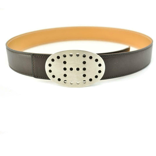 HERMES "Evelyne" Brown/Tan Reversible "H" Logo Belt fits 28"- 30" (wa)