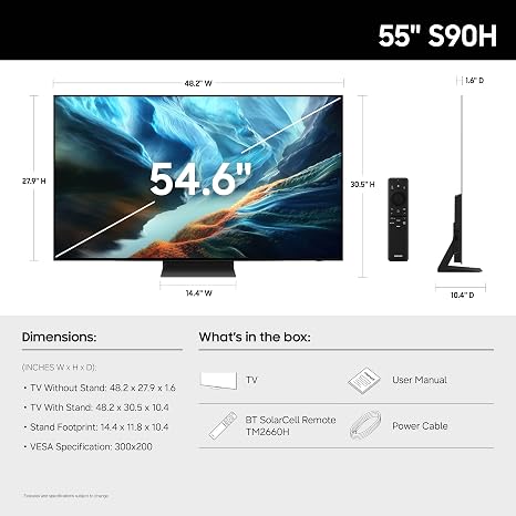 Samsung 55-Inch Class S90H Series, OLED, 4K, Smart TV, 2026 Model
