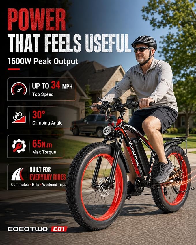 Electric Bike for Adults, 26" Fat Tire Ebikes, 48V 15Ah|20Ah