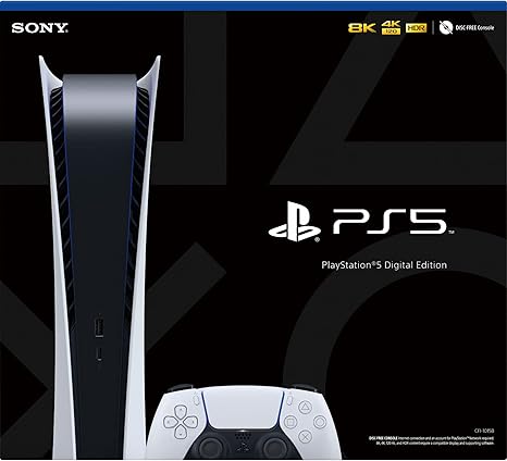 PS5 - Sony PlayStation 5 Digital Edition Gaming Console + Wireless Controller - 16GB GDDR6 RAM, 825GB SSD, 120Hz 8K Output, White