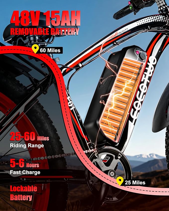 Electric Bike for Adults, 26" Fat Tire Ebikes, 48V 15Ah|20Ah