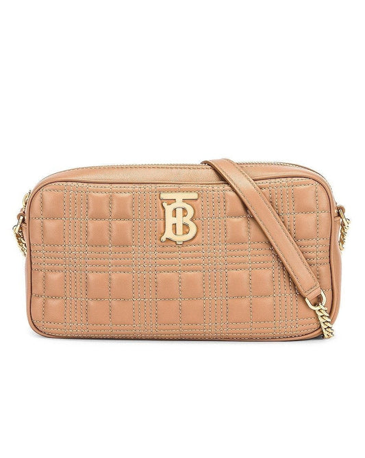 Lola Quilted Crossbody Bag in Beige