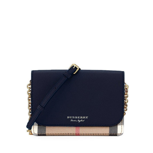 Hampshire House Check & Leather Crossbody Ink Blue
