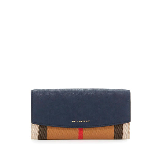 Porter House Check And Leather Continental Wallet Blue