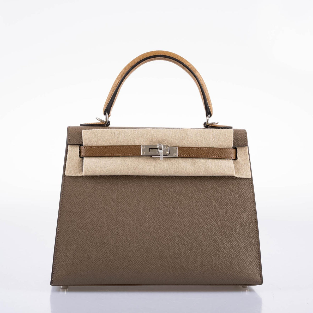 Hermes Limited Edition Sellier Kelly 25 Etoupe, Alezan & Biscuit Epsom with Palladium Hardware - Z, 2021