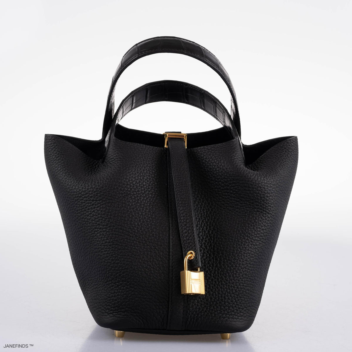 Hermes Picotin Lock Touch 18 PM Black Taurillon Clemence & Matte Alligator Gold Hardware