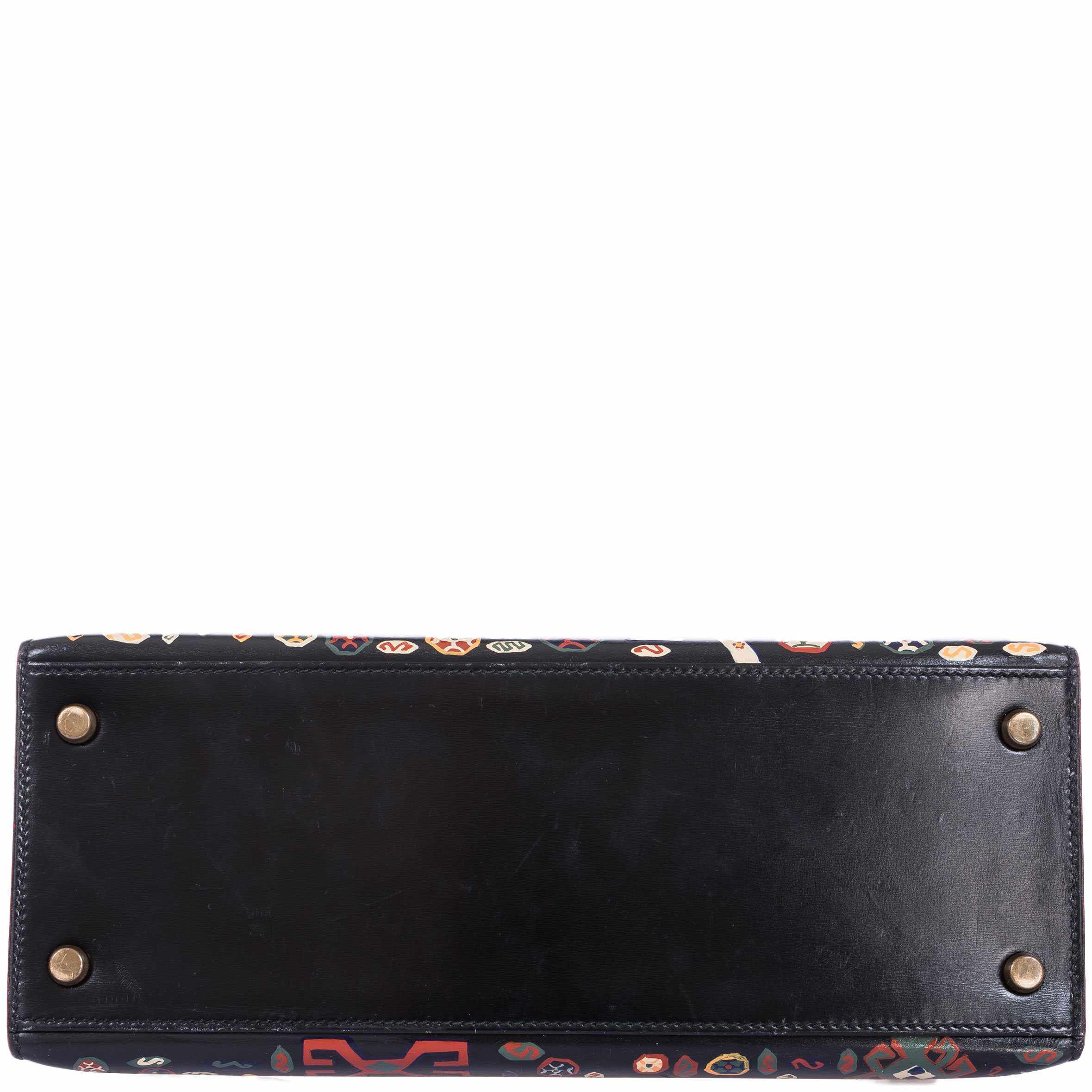 Vintage Hermes Kelly 28 Sellier Black Box Painted 