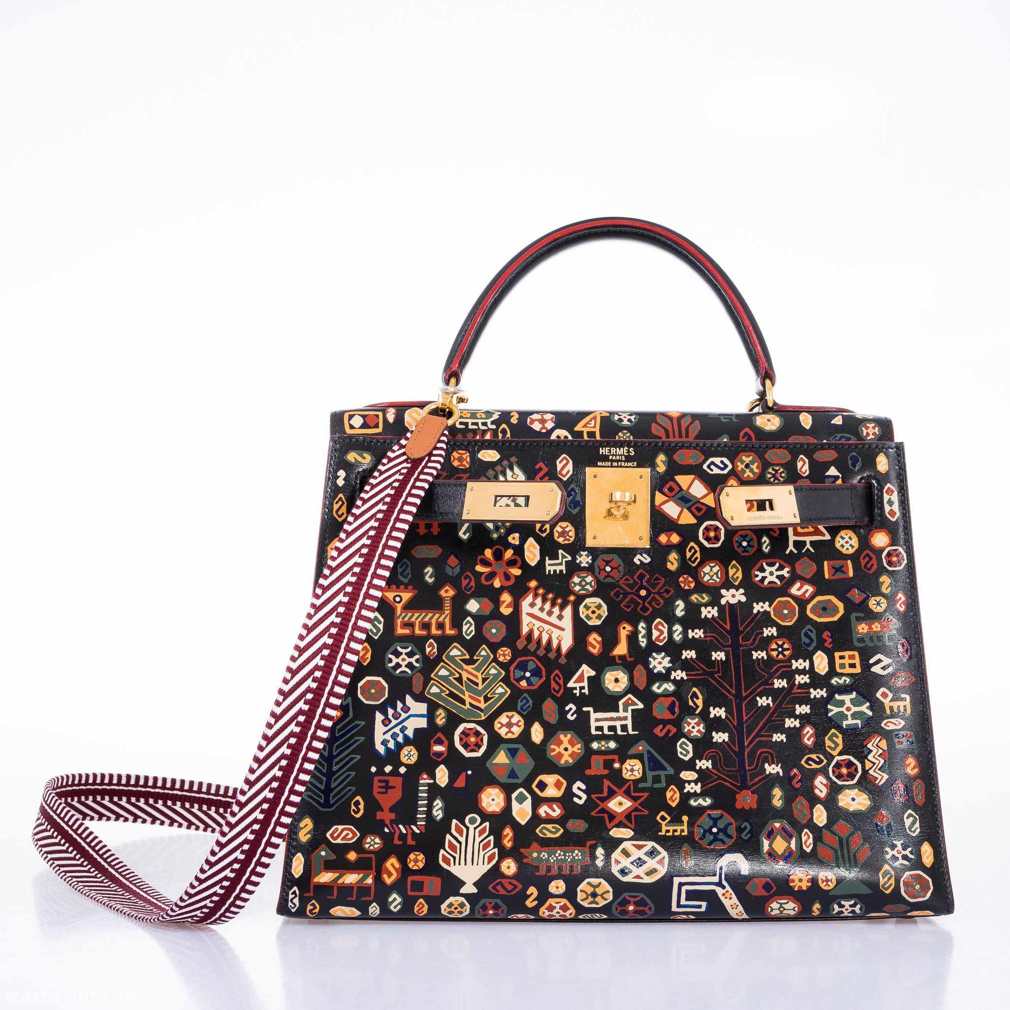 Vintage Hermes Kelly 28 Sellier Black Box Painted 