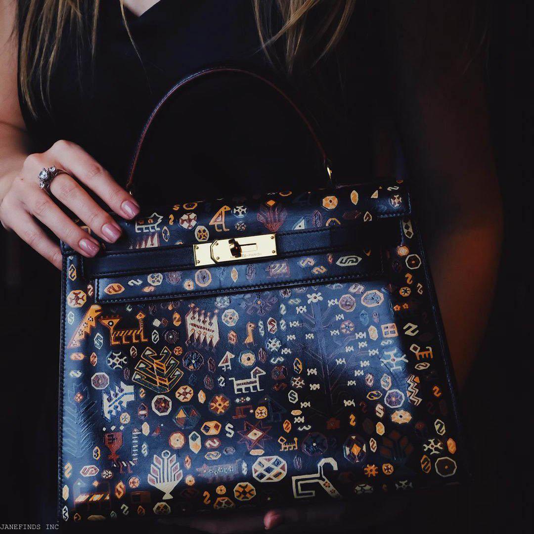 Vintage Hermes Kelly 28 Sellier Black Box Painted 
