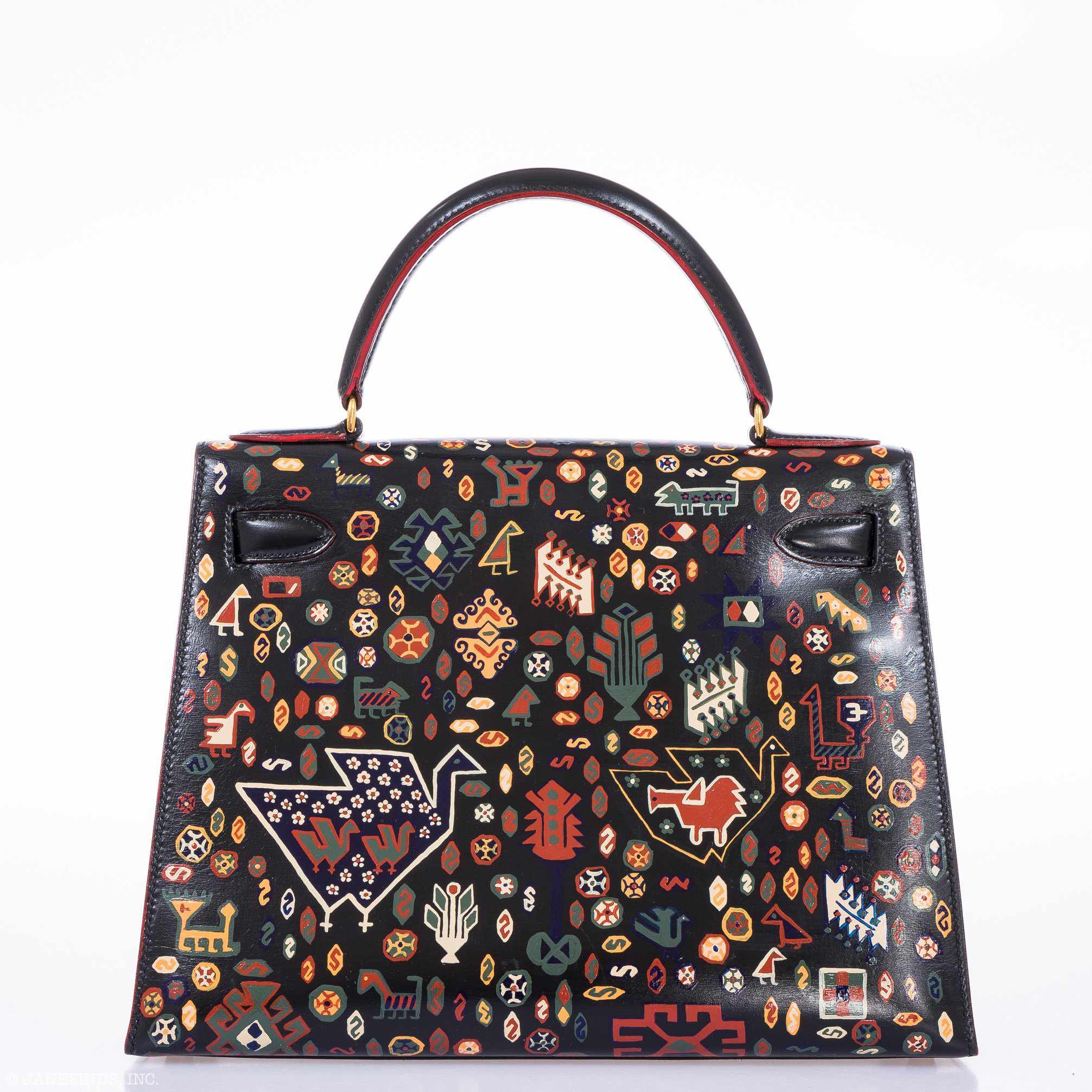Vintage Hermes Kelly 28 Sellier Black Box Painted 